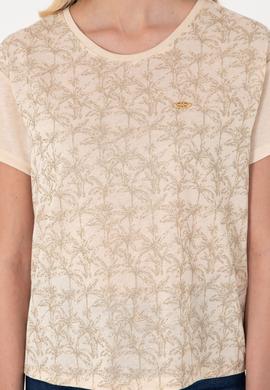 Kadın Bej Desenli Bisiklet Yaka Tişört - 50300772030