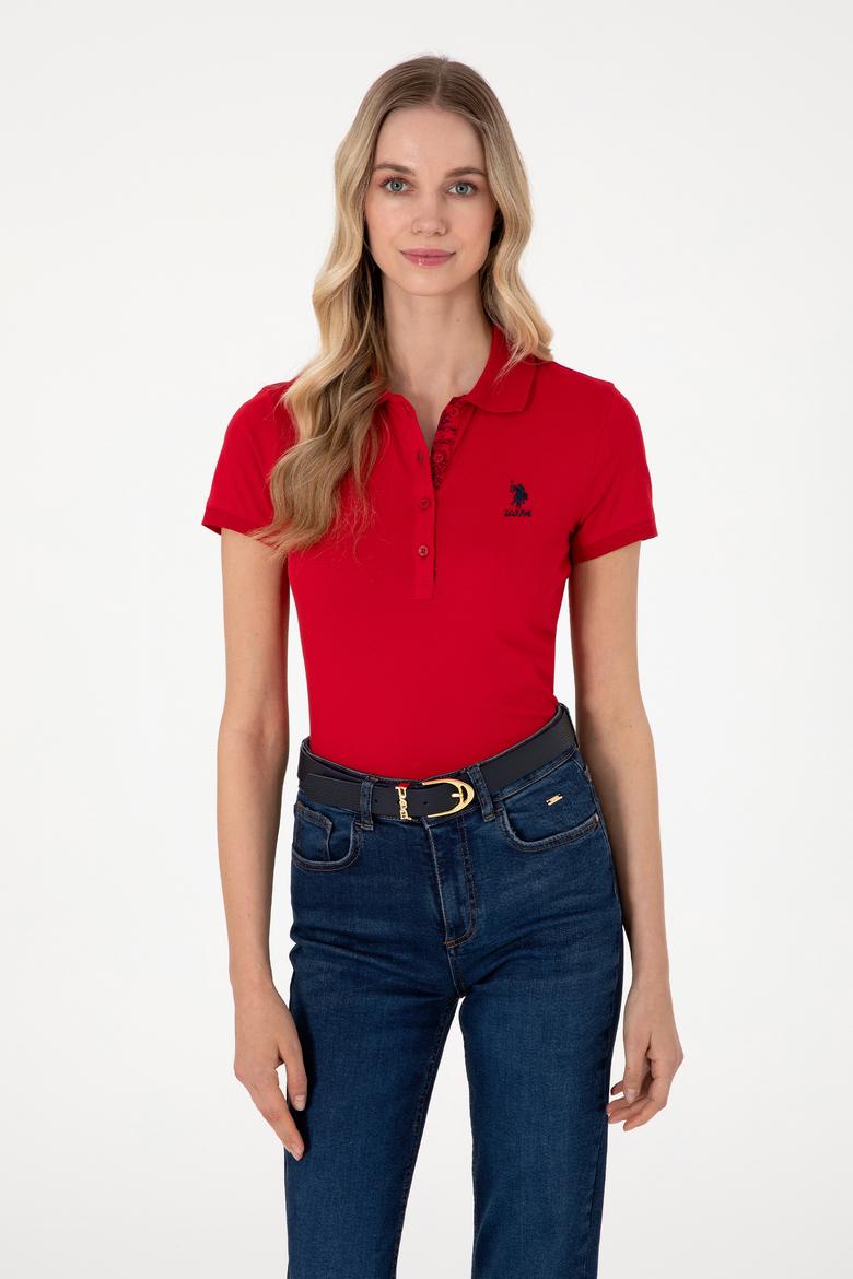 Kadın Kırmızı Basic Polo Yaka Tişört