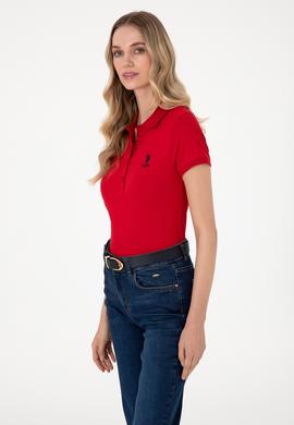 Kadın Kırmızı Basic Polo Yaka Tişört - 50300896056