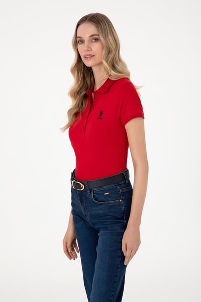 Kadın Kırmızı Basic Polo Yaka Tişört