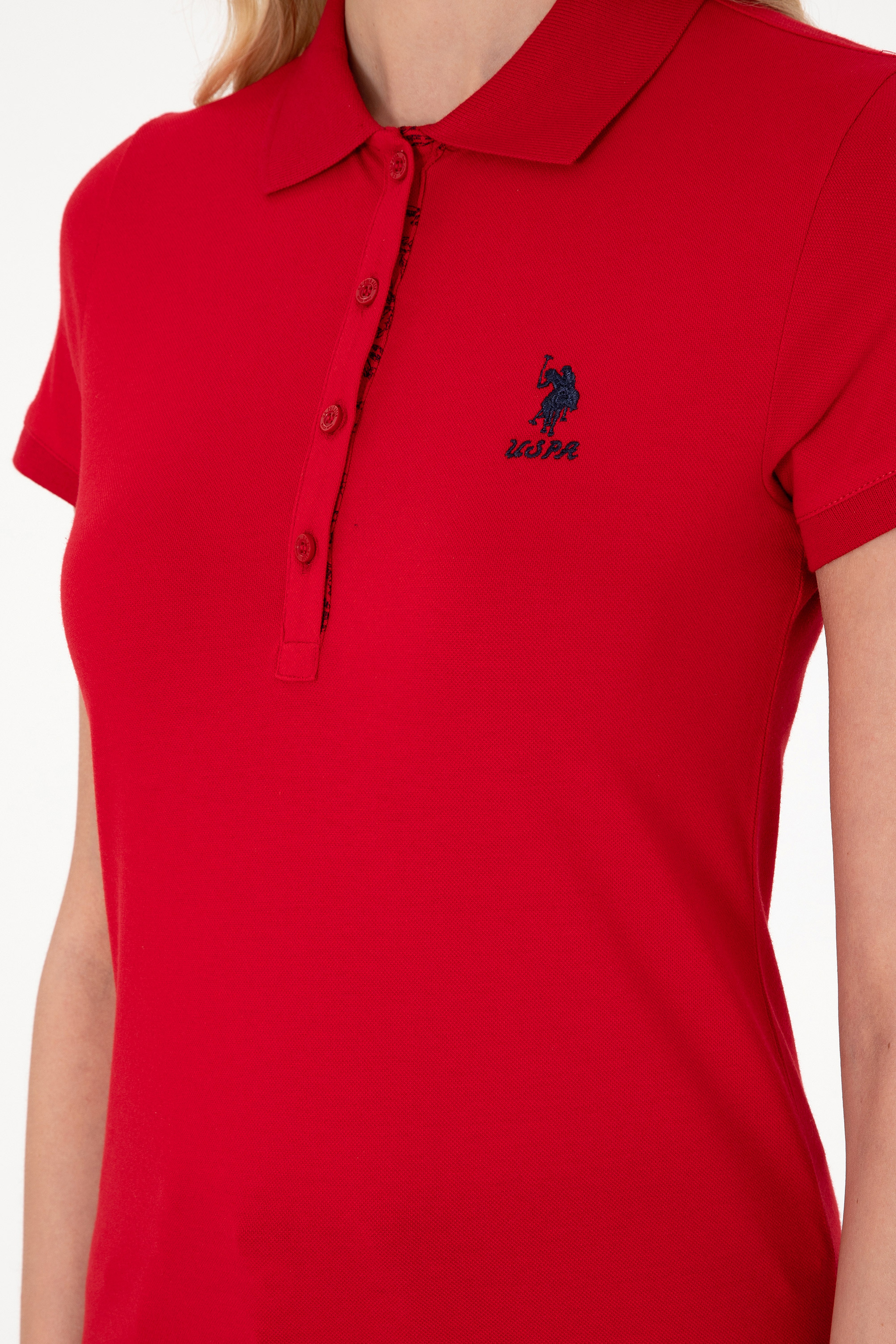 Kadın Kırmızı Basic Polo Yaka Tişört - Image 7