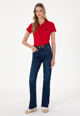 Kadın Kırmızı Basic Polo Yaka Tişört - 50300896056