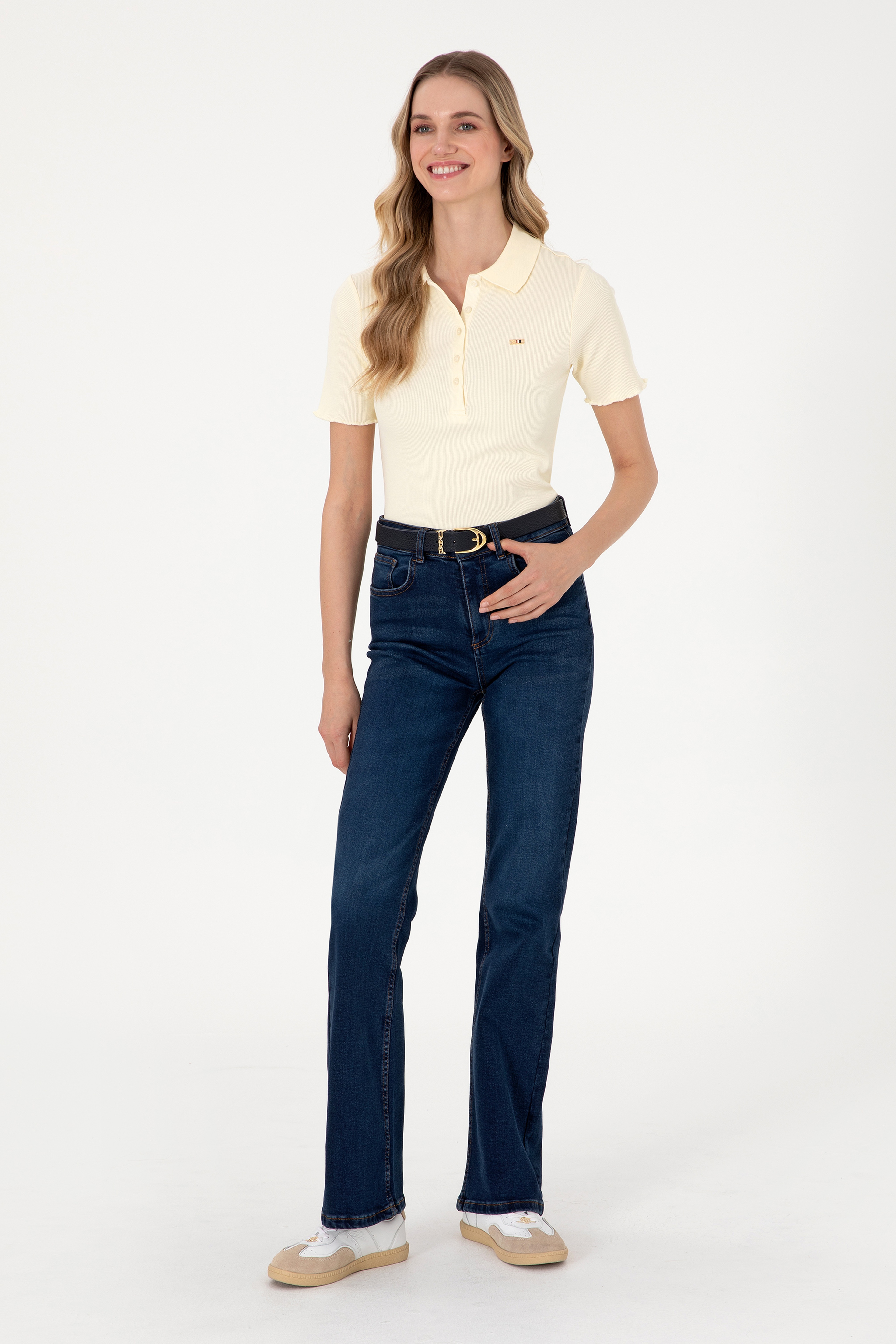 Kadın Koyu Mavi Slim Flare Fit Jean Pantolon