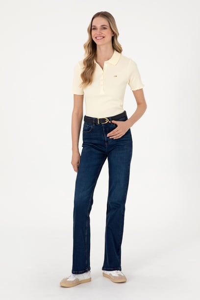 Kadın Koyu Mavi Slim Flare Fit Jean Pantolon