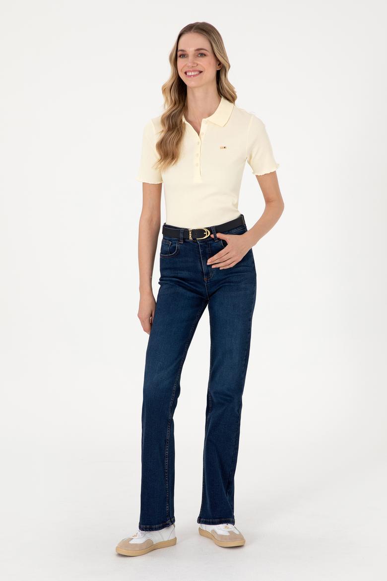 Kadın Koyu Mavi Slim Flare Fit Jean Pantolon - 50297534007