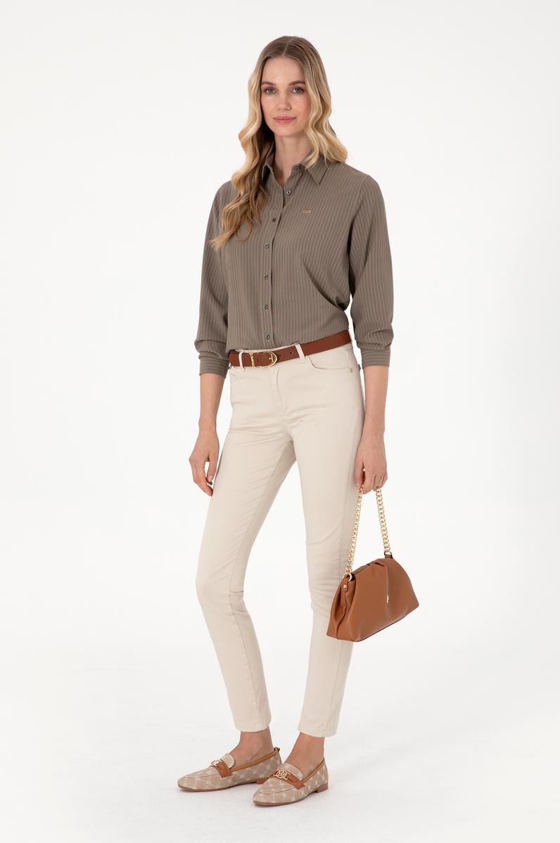 Kadın Taş Toothpick Fit Kanvas Pantolon