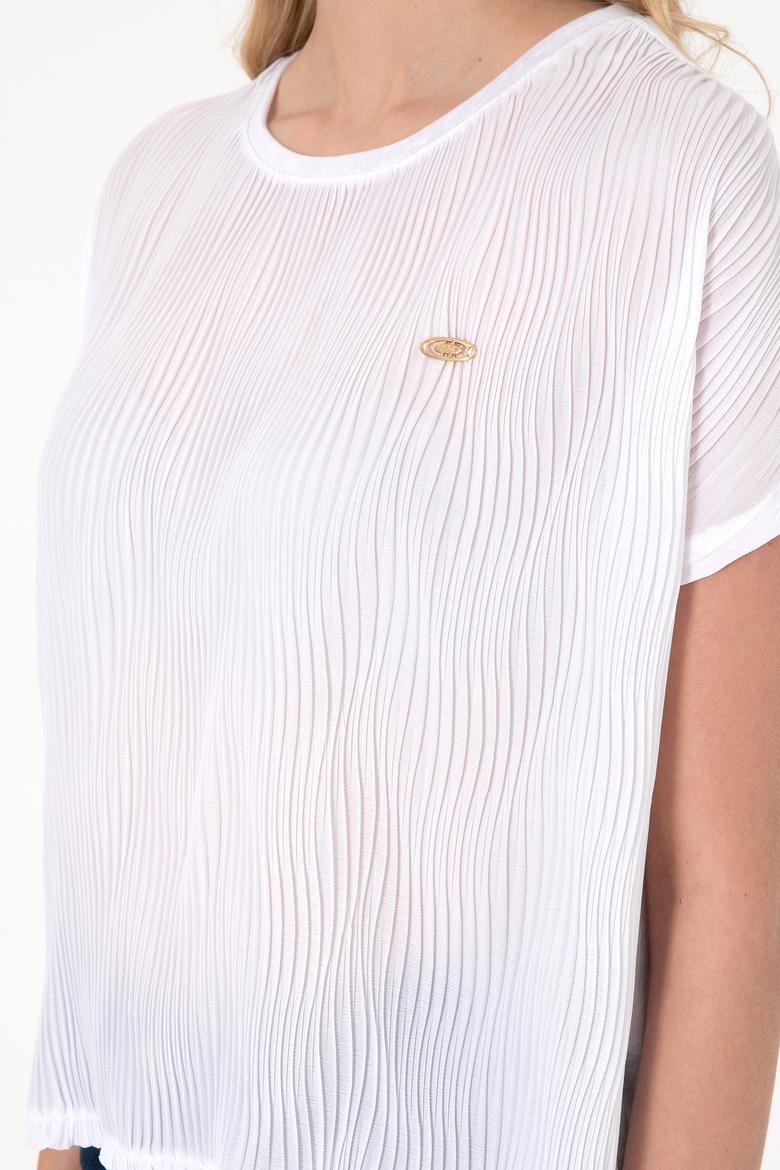 Kadın Beyaz Bisiklet Yaka Tişört - 50300776029