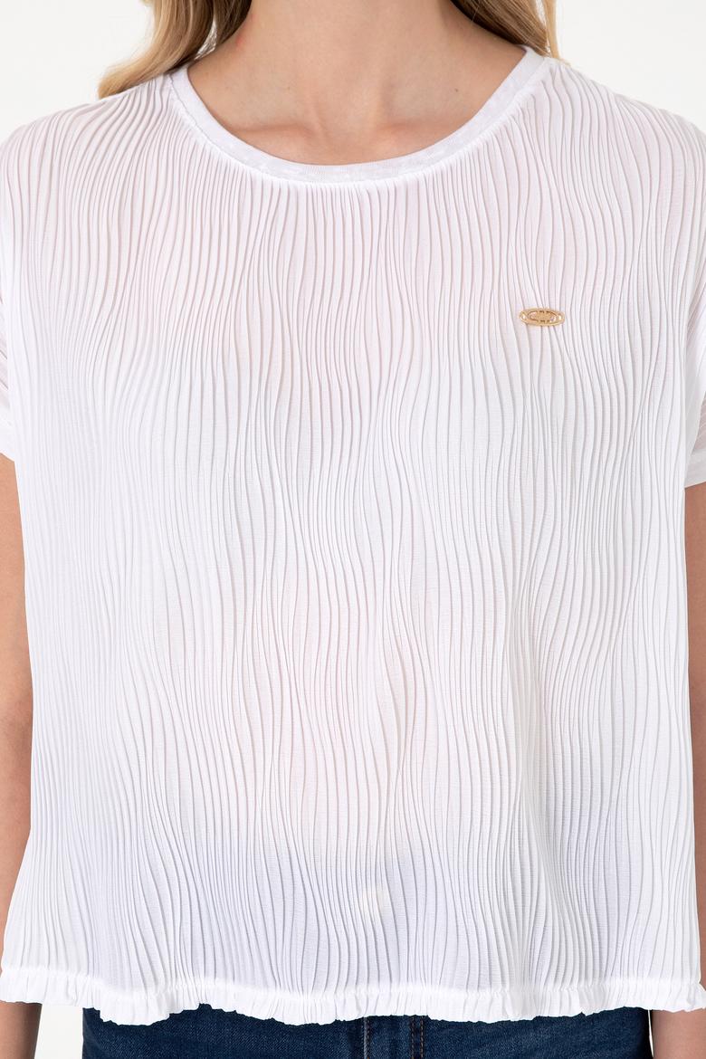 Kadın Beyaz Bisiklet Yaka Tişört - 50300776029