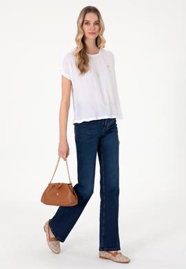 Kadın Beyaz Bisiklet Yaka Tişört - 50300776029