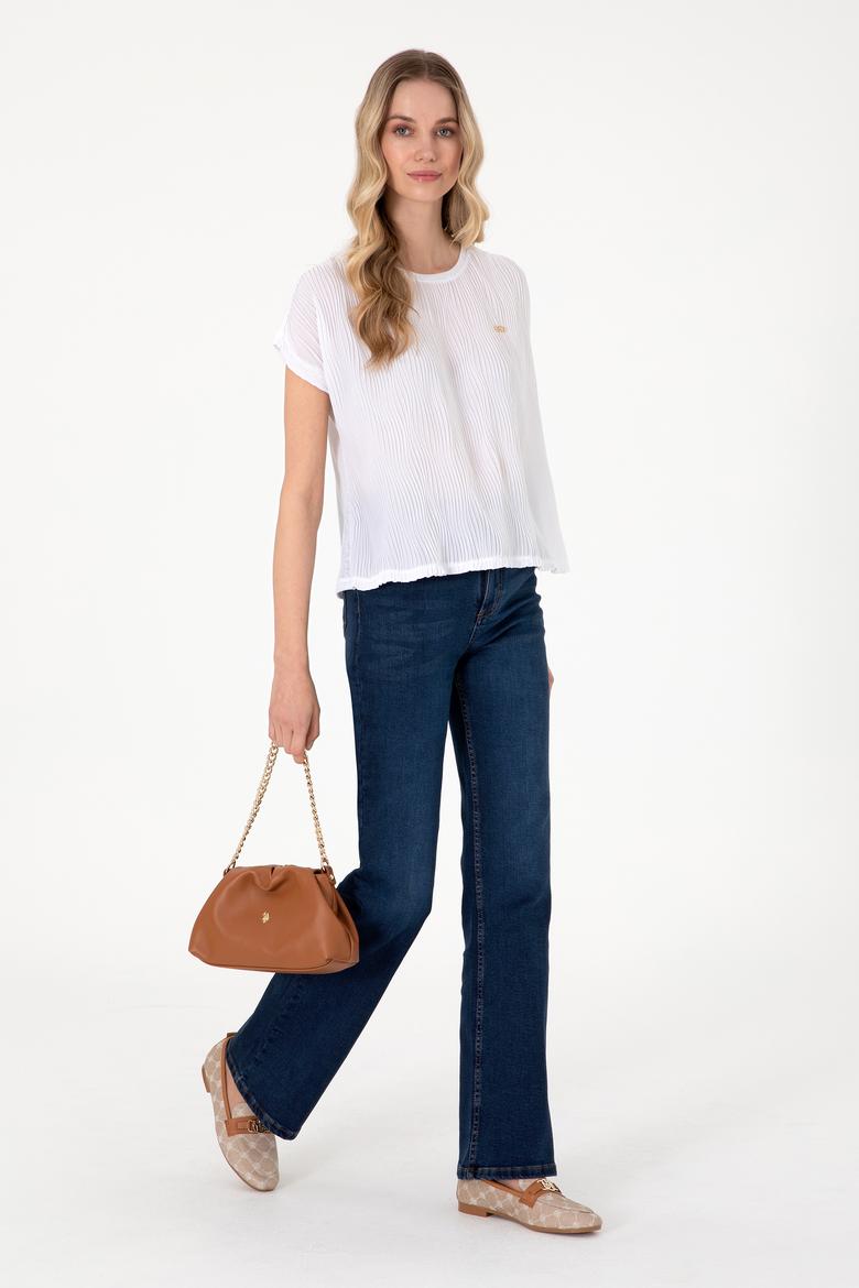 Kadın Beyaz Bisiklet Yaka Tişört - 50300776029