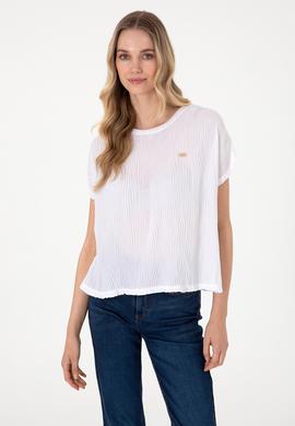 Kadın Beyaz Bisiklet Yaka Tişört - 50300776029