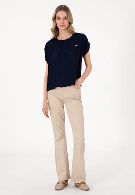 Kadın Lacivert Bisiklet Yaka Tişört - 50300776006