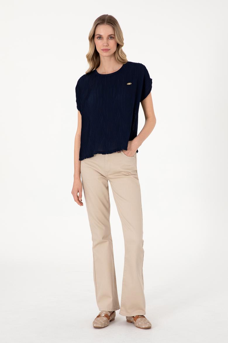 Kadın Lacivert Bisiklet Yaka Tişört - 50300776006