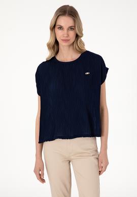 Kadın Lacivert Bisiklet Yaka Tişört - 50300776006