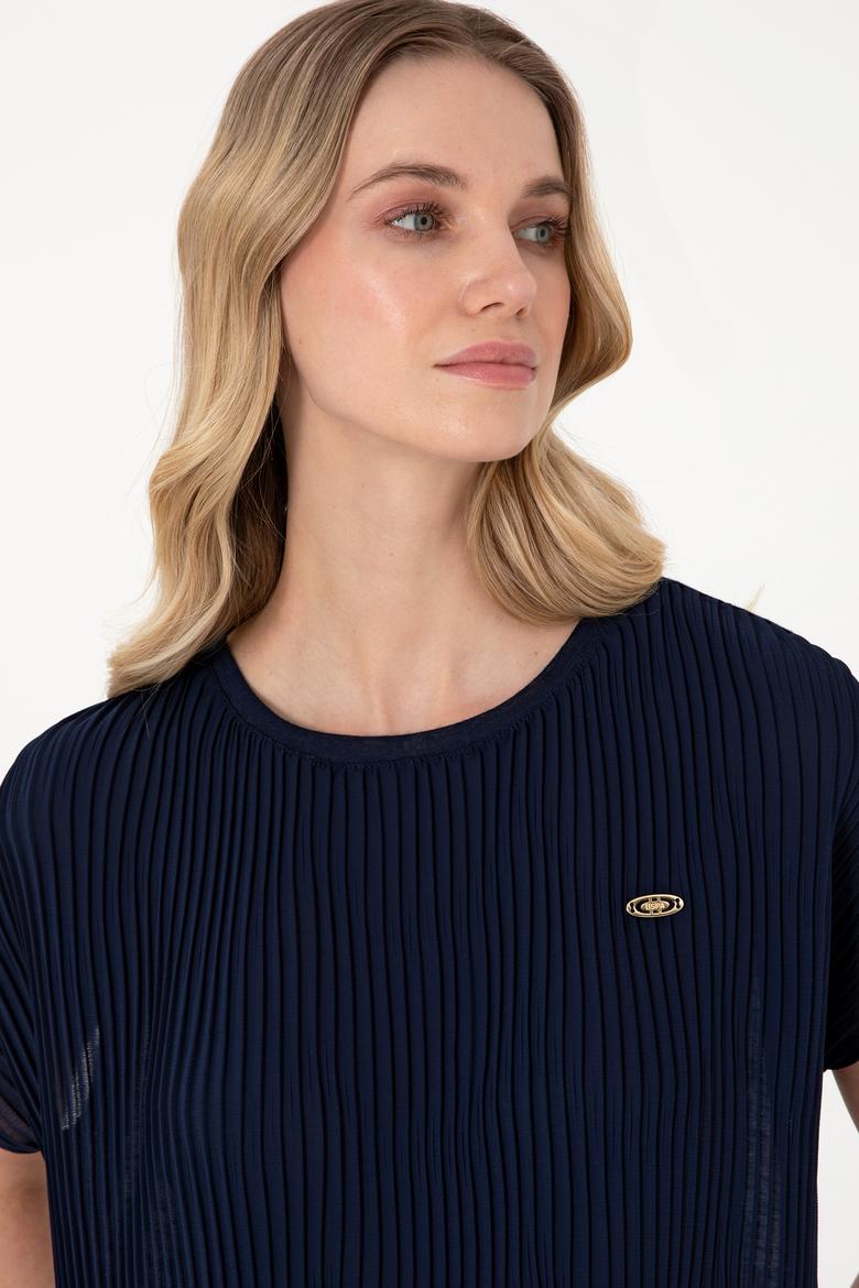 Kadın Lacivert Bisiklet Yaka Tişört - 50300776006