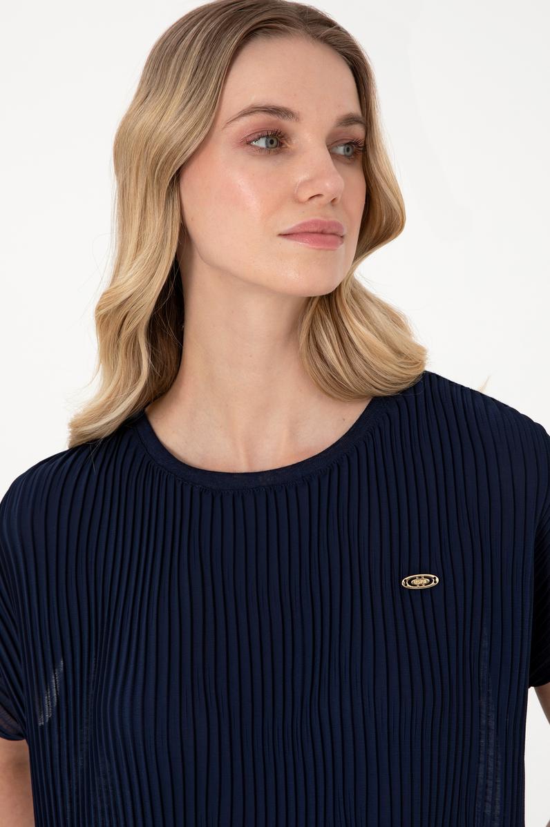 Kadın Lacivert Bisiklet Yaka Tişört