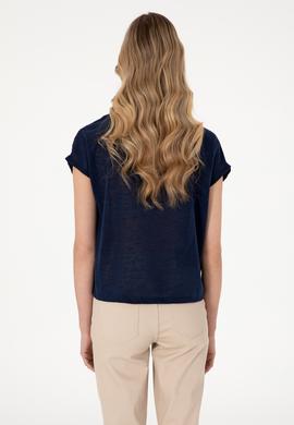 Kadın Lacivert Bisiklet Yaka Tişört - 50300776006