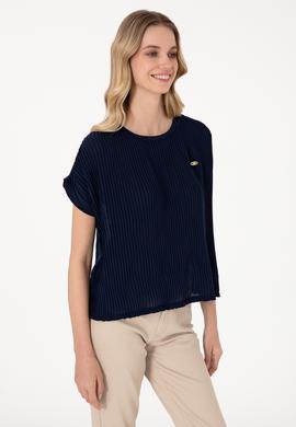 Kadın Lacivert Bisiklet Yaka Tişört - 50300776006