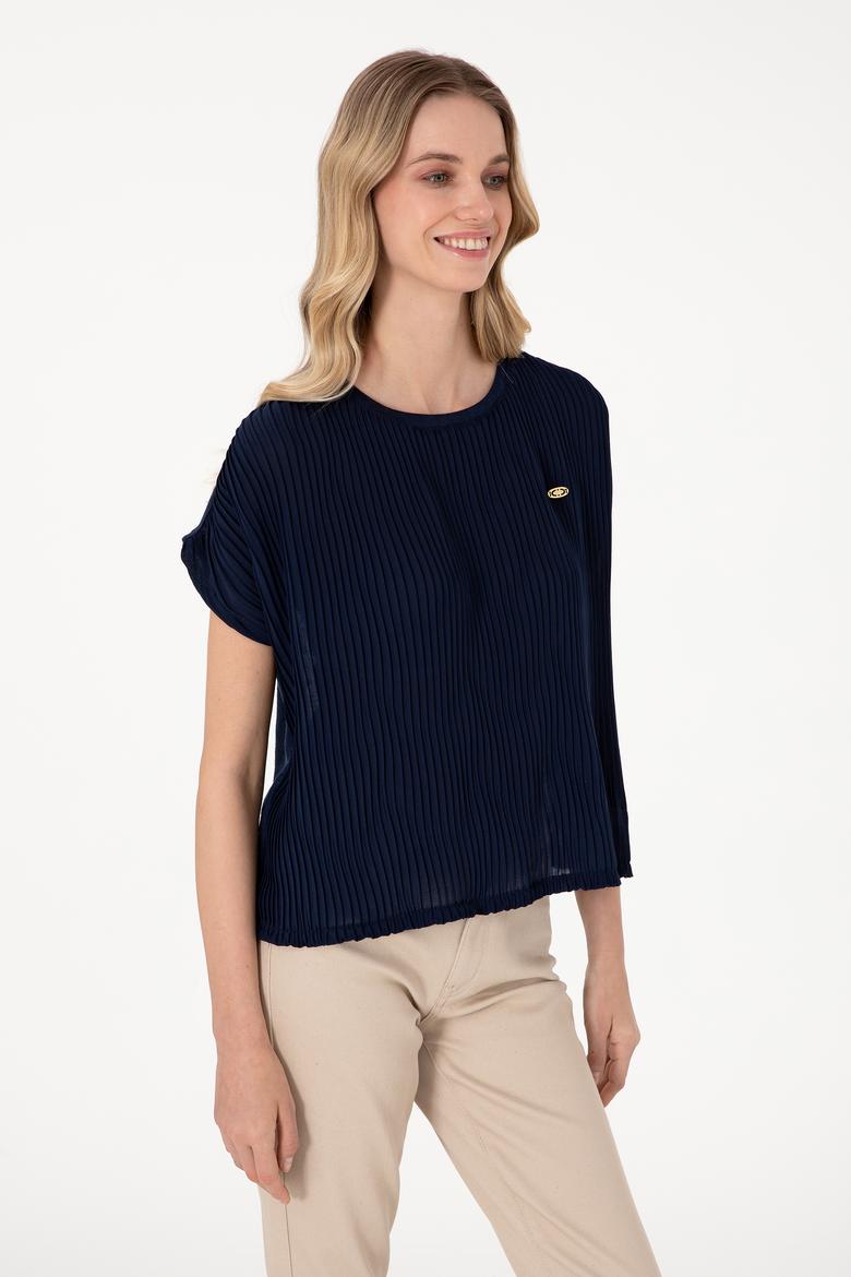 Kadın Lacivert Bisiklet Yaka Tişört - 50300776006