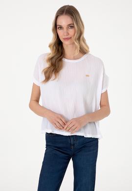 Kadın Beyaz Bisiklet Yaka Tişört - 50300776029