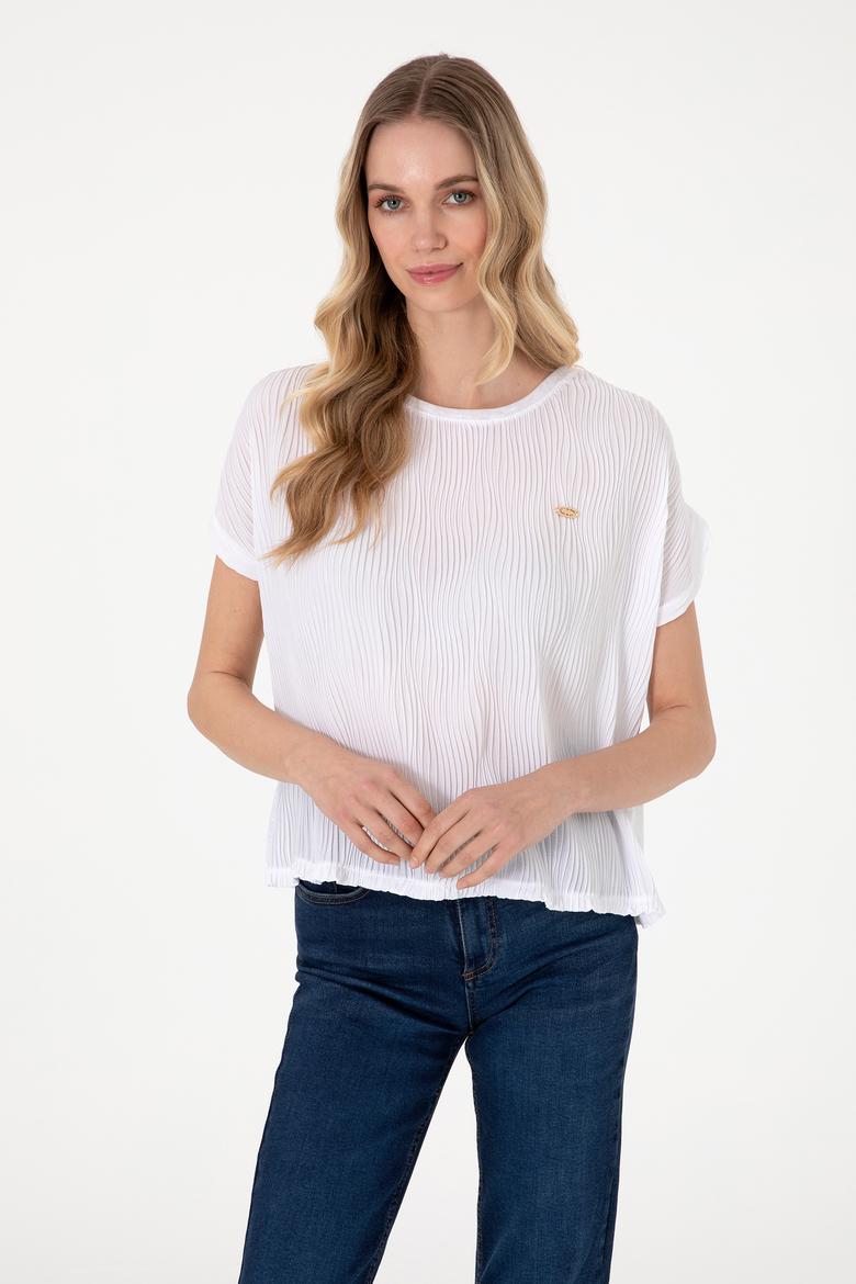 Kadın Beyaz Bisiklet Yaka Tişört - 50300776029