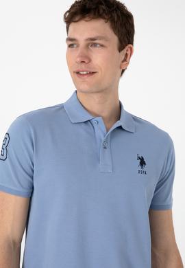 Erkek Slim Fit Polo Yaka Mavi Basic Tişört - 50305929158