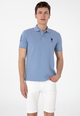 Erkek Slim Fit Polo Yaka Mavi Basic Tişört - 50305929158