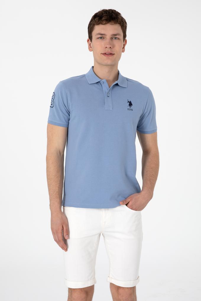 Erkek Slim Fit Polo Yaka Mavi Basic Tişört
