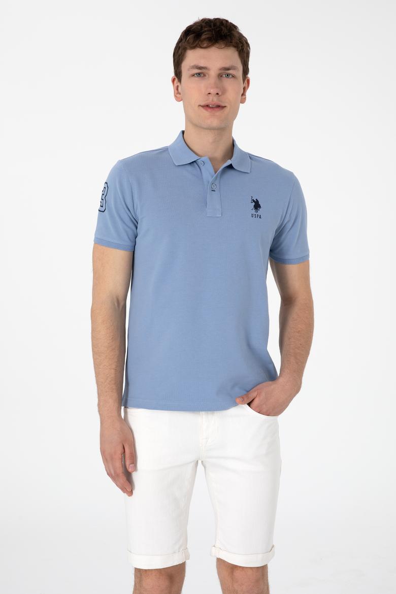 Erkek Slim Fit Polo Yaka Mavi Basic Tişört