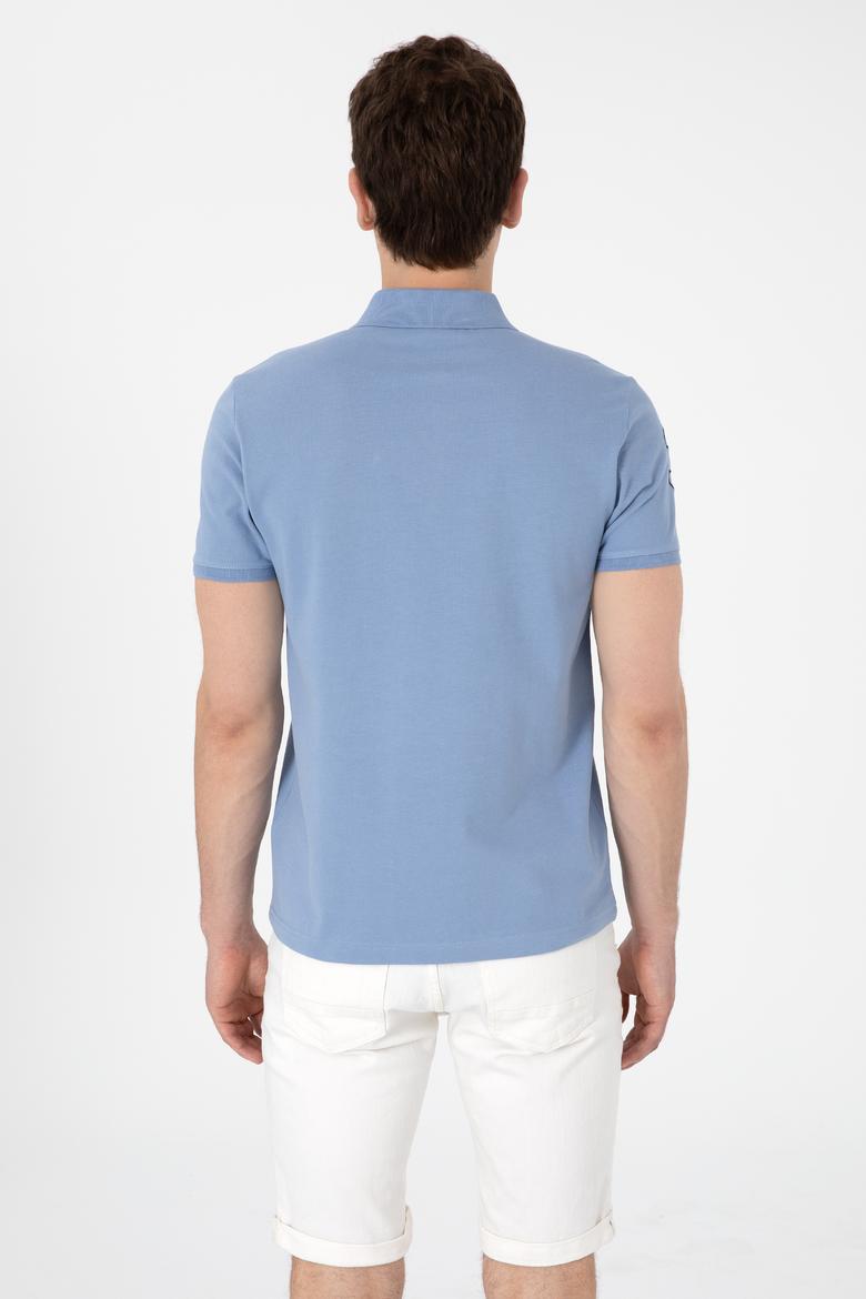 Erkek Slim Fit Polo Yaka Mavi Basic Tişört - 50305929158