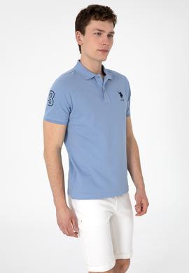 Erkek Slim Fit Polo Yaka Mavi Basic Tişört - 50305929158