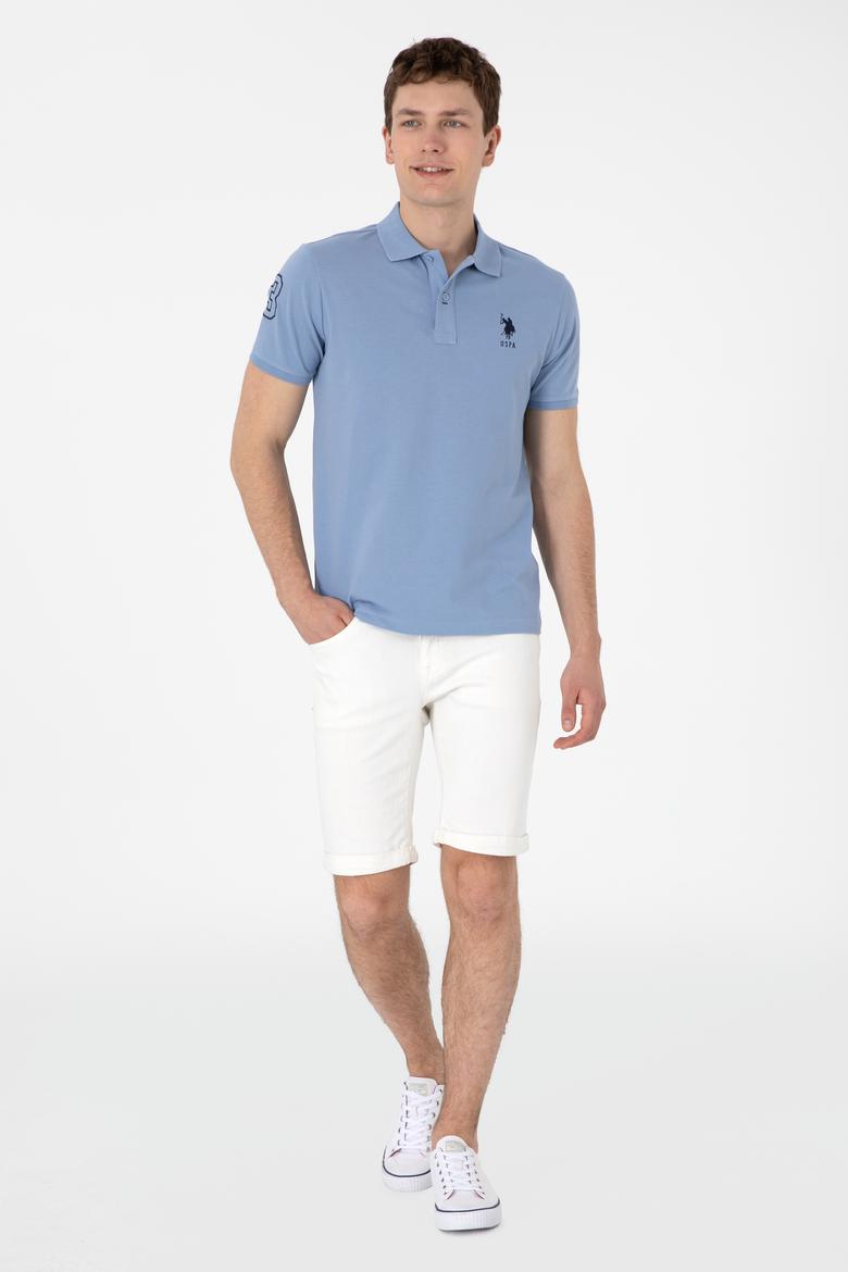 Erkek Slim Fit Polo Yaka Mavi Basic Tişört - 50305929158