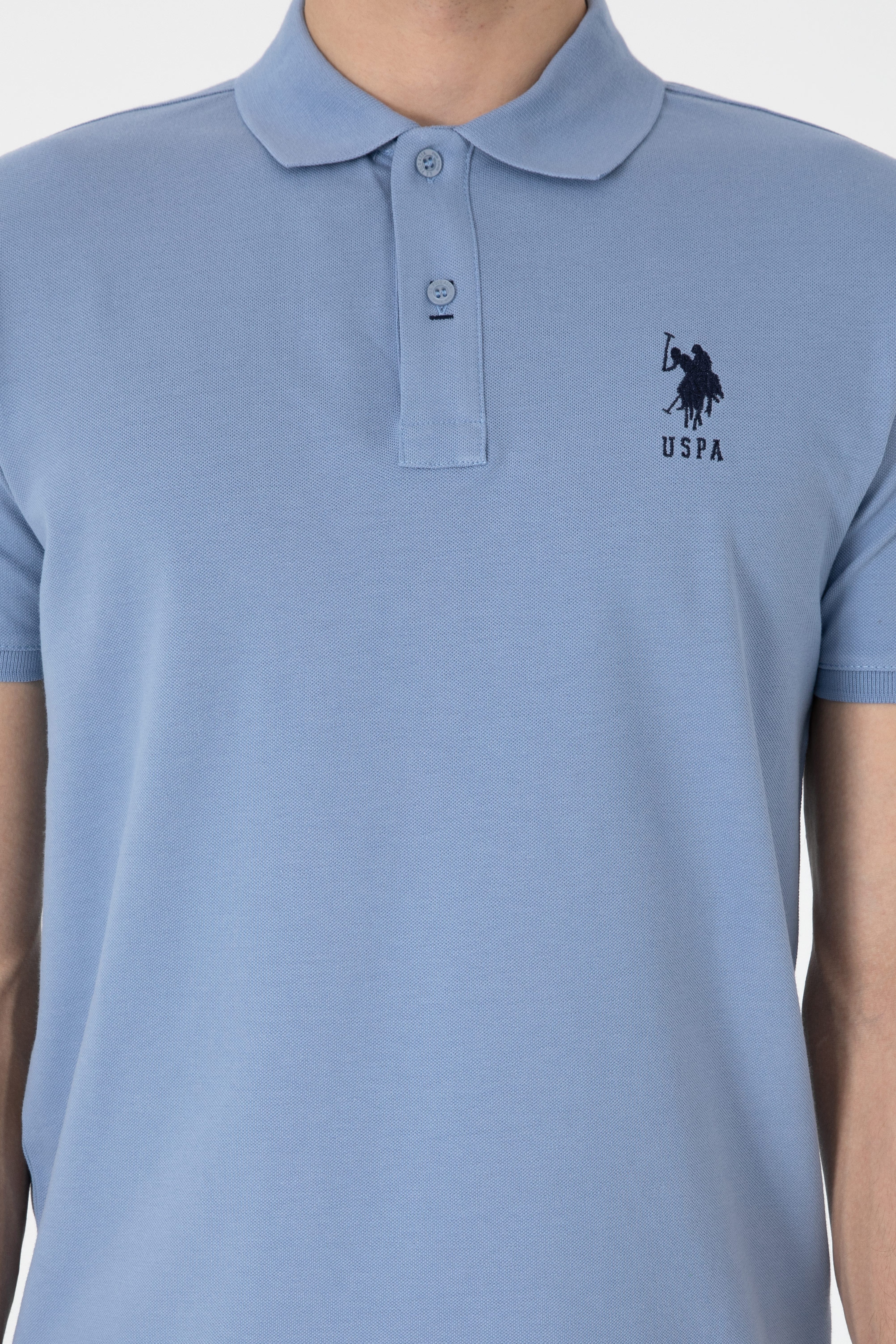 Erkek Slim Fit Polo Yaka Mavi Basic Tişört
