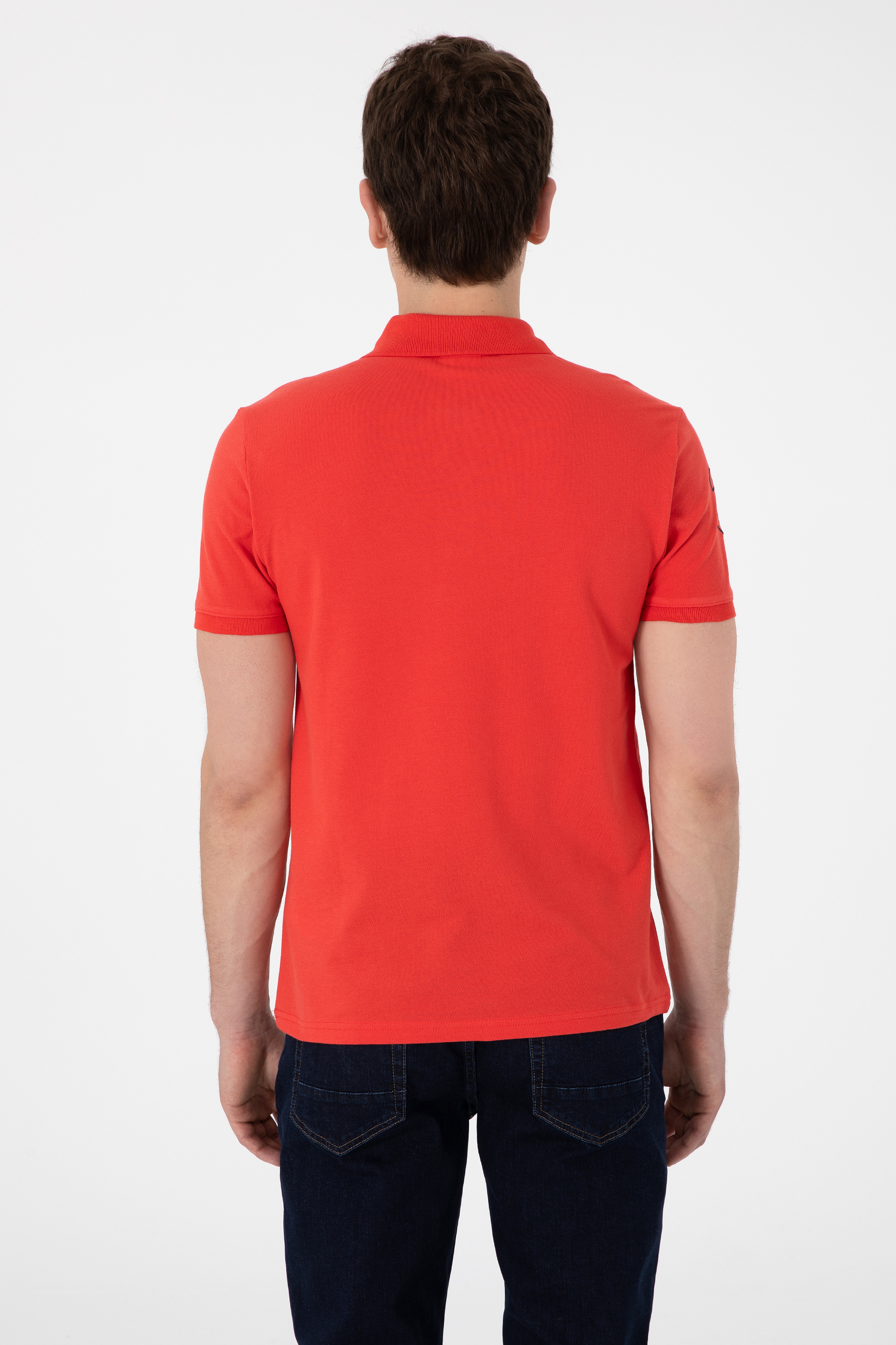 Erkek Slim Fit Polo Yaka Kırmızı Basic Tişört - Image 5