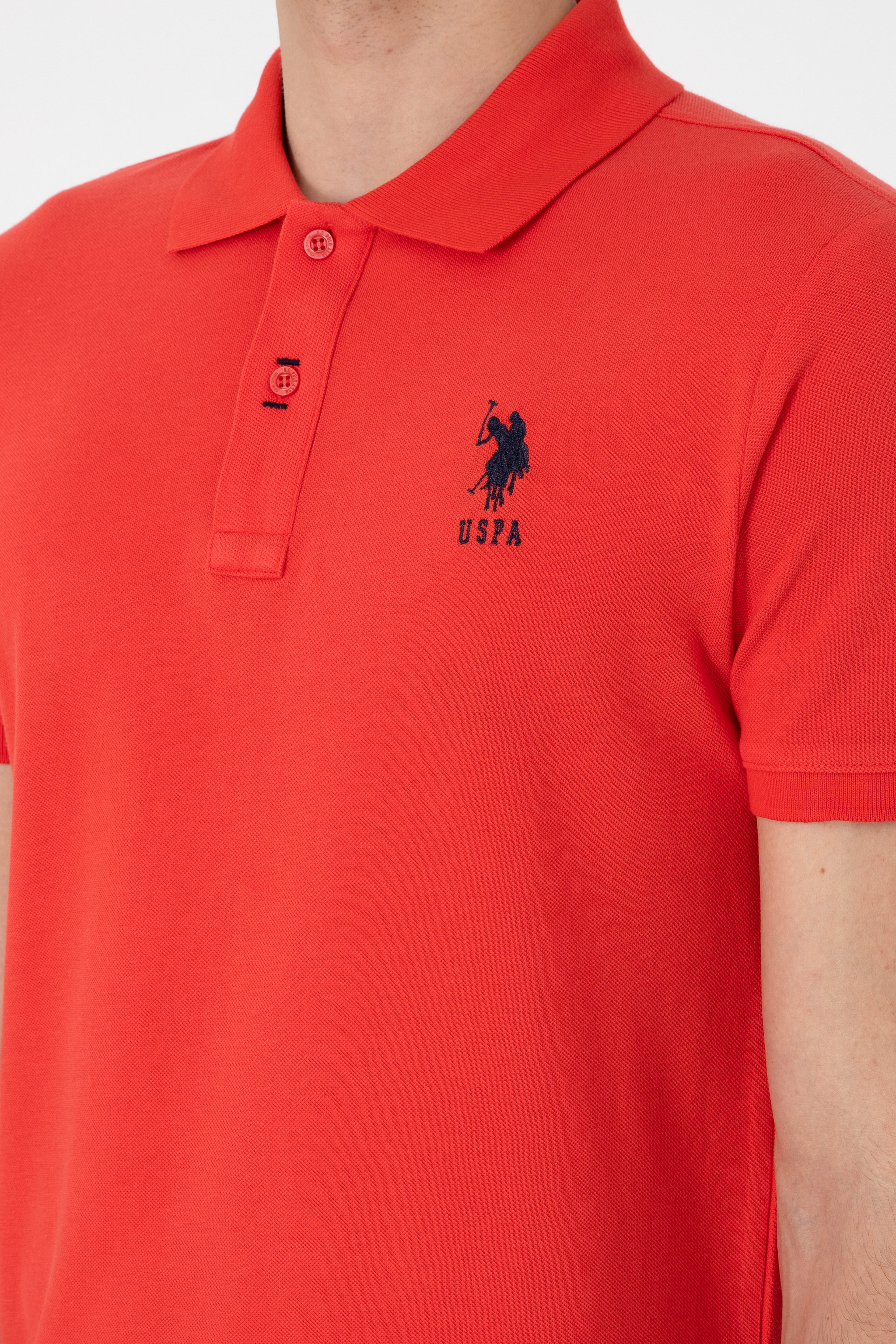 Erkek Slim Fit Polo Yaka Kırmızı Basic Tişört - Image 7