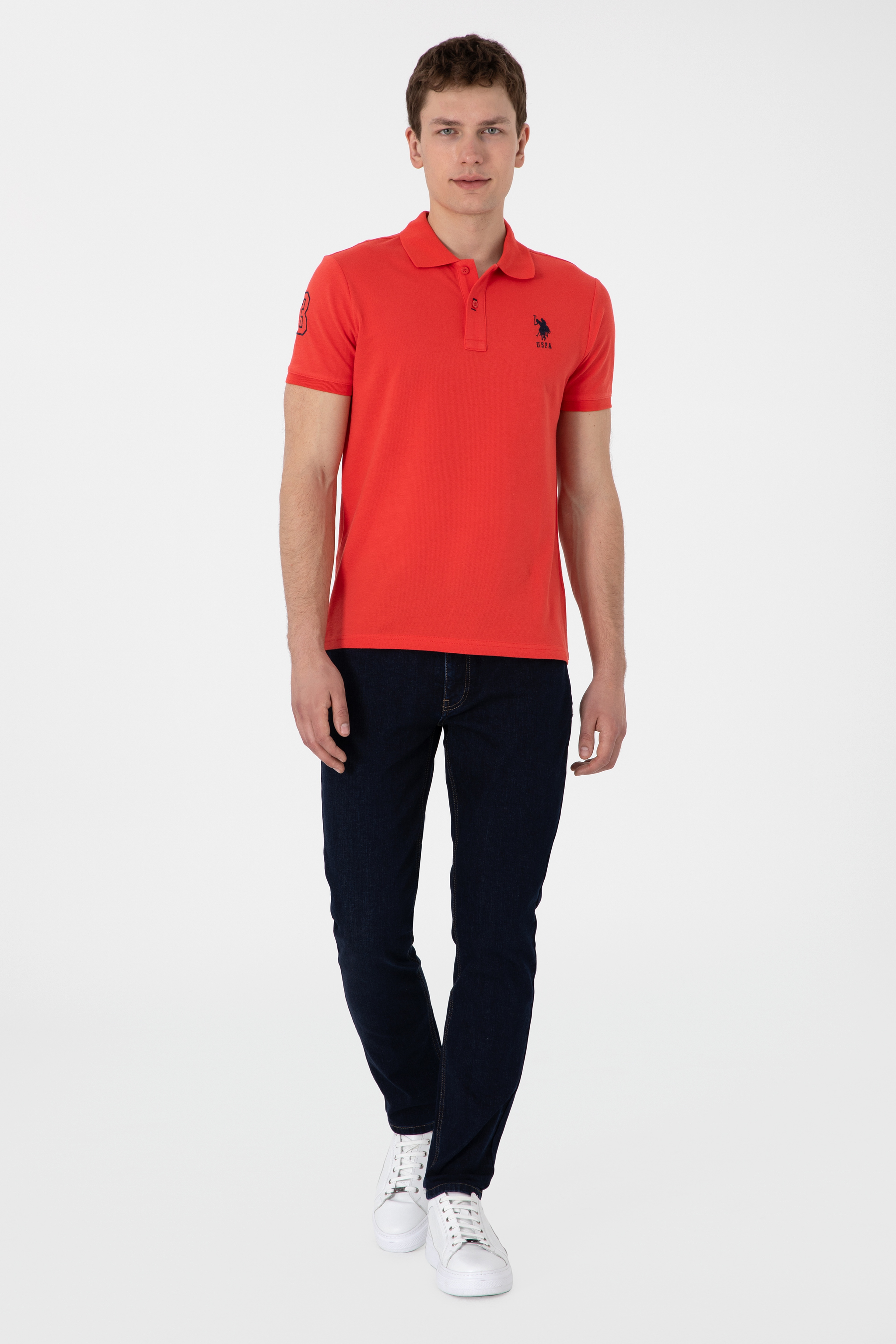 Erkek Slim Fit Polo Yaka Kırmızı Basic Tişört