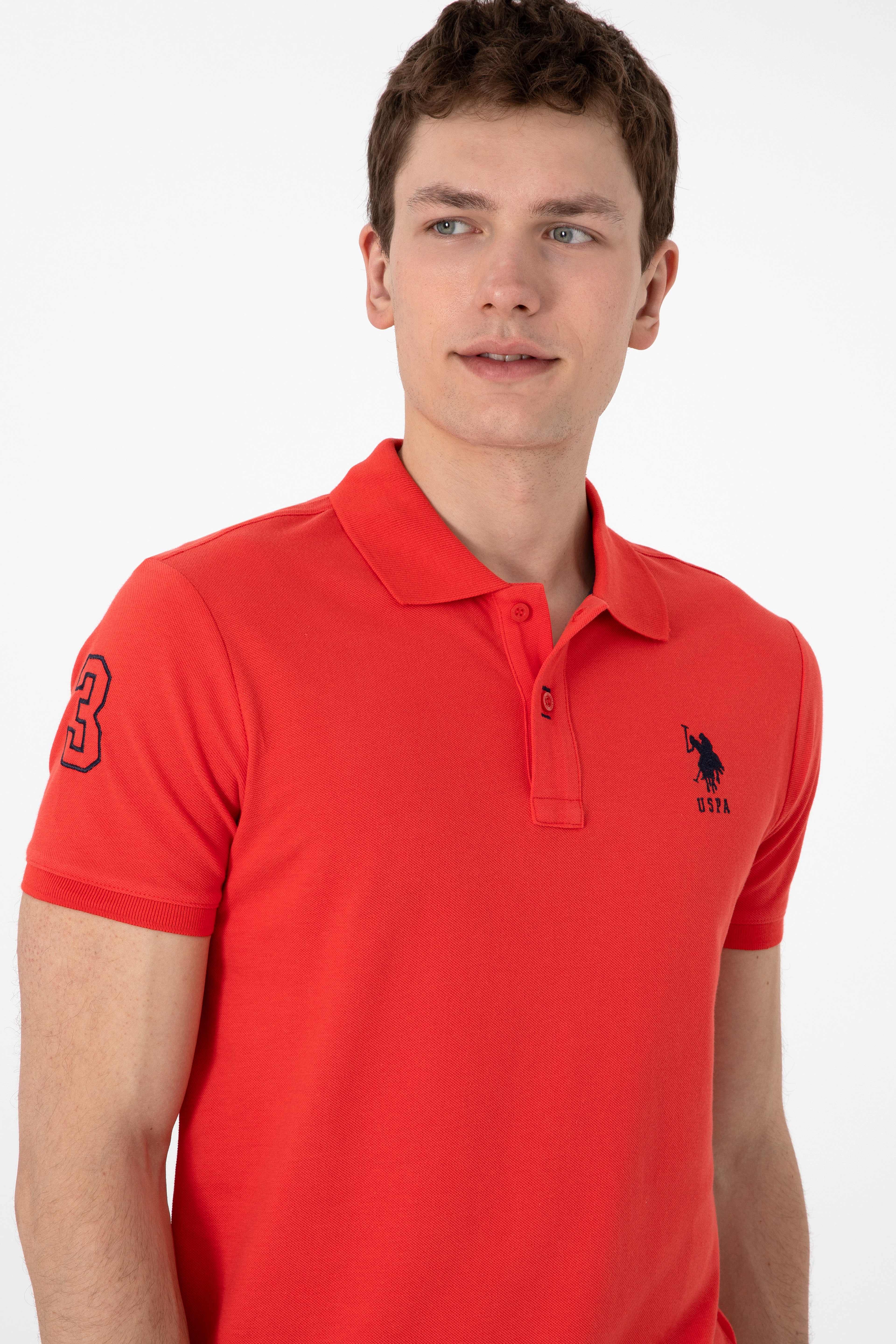 Erkek Slim Fit Polo Yaka Kırmızı Basic Tişört - Image 2