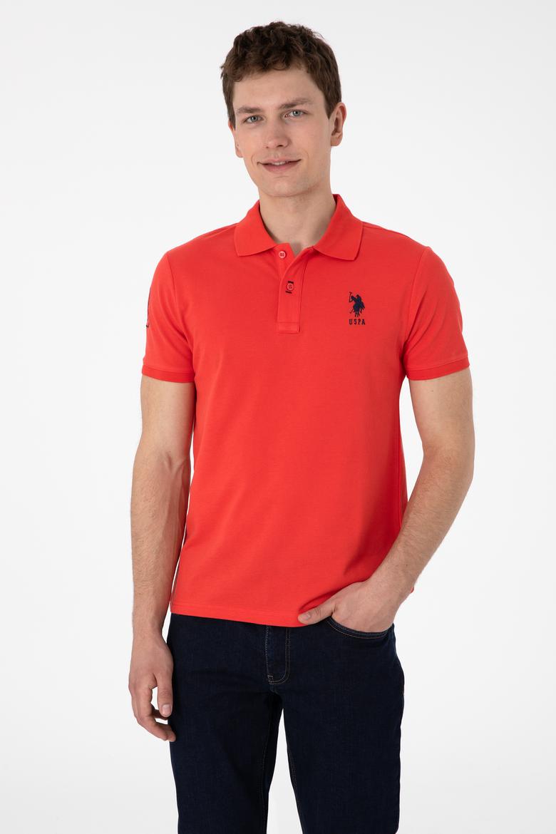 Erkek Slim Fit Polo Yaka Kırmızı Basic Tişört