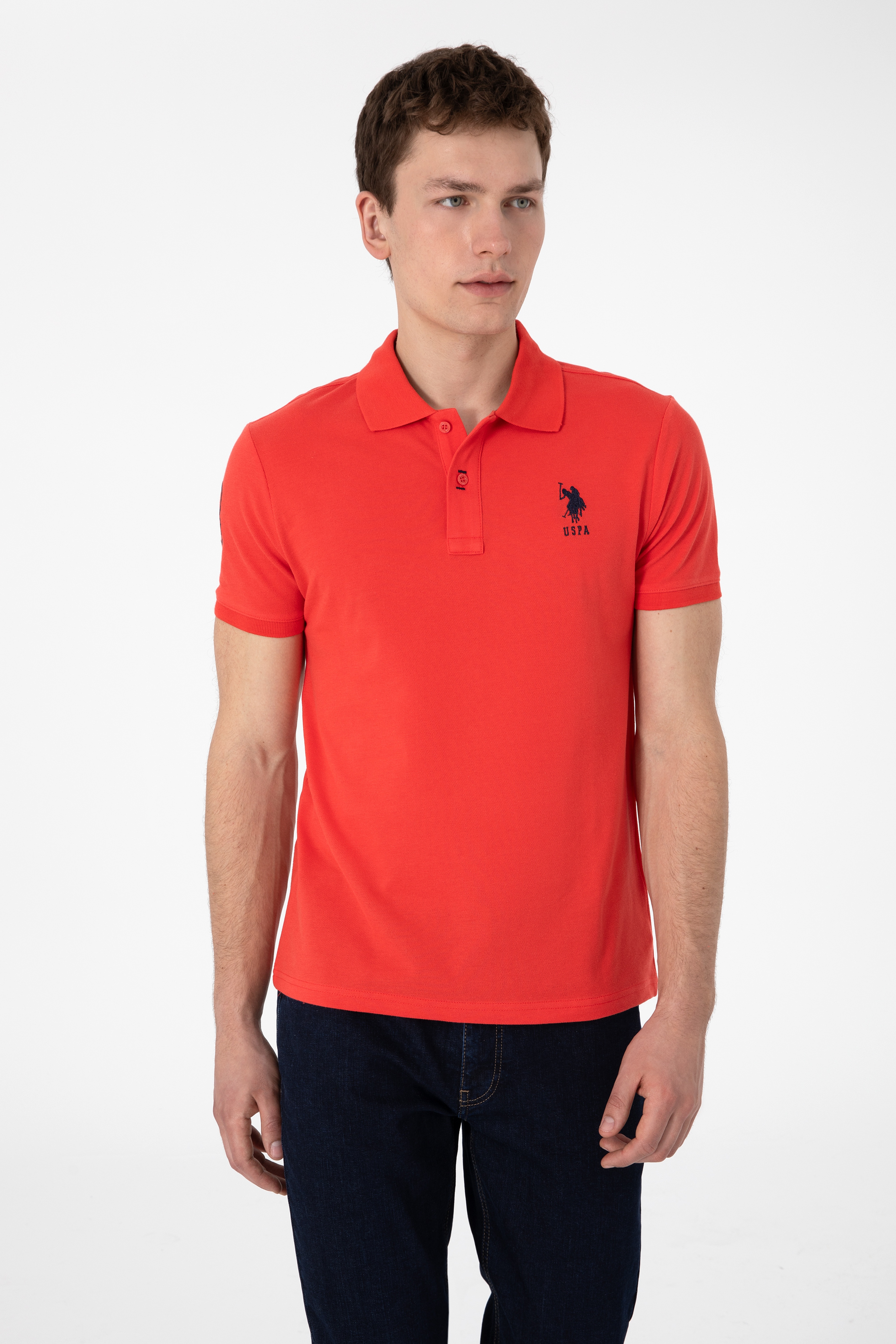 Erkek Slim Fit Polo Yaka Kırmızı Basic Tişört - Image 3