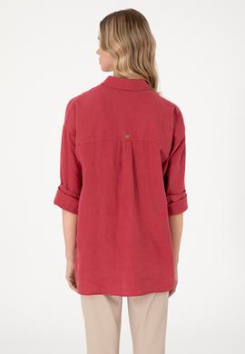 Kadın Vişne Uzun Kollu Keten Tunik Gömlek - 50305939021