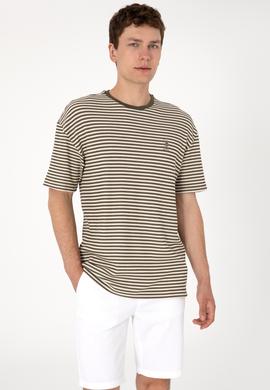 Erkek Comfort Fit Bisiklet Yaka Vizon Örgü Desenli Tişört - 50300153006