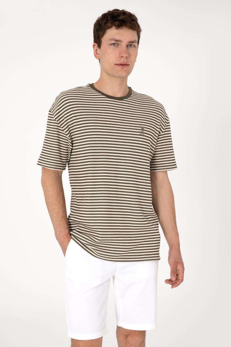 Erkek Comfort Fit Bisiklet Yaka Vizon Örgü Desenli Tişört - 50300153006