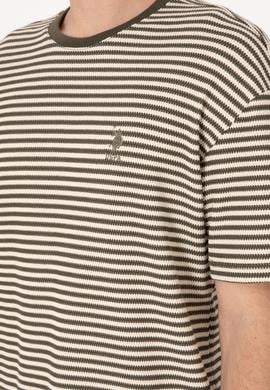 Erkek Comfort Fit Bisiklet Yaka Vizon Örgü Desenli Tişört - 50300153006