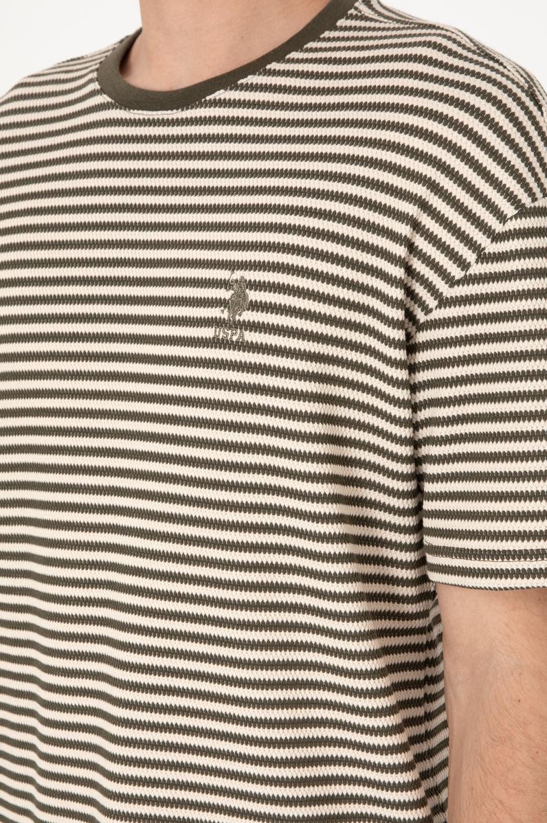 Erkek Comfort Fit Bisiklet Yaka Vizon Örgü Desenli Tişört