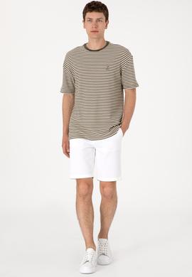 Erkek Comfort Fit Bisiklet Yaka Vizon Örgü Desenli Tişört - 50300153006