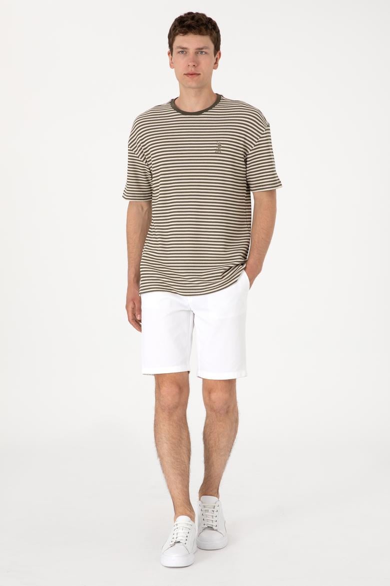 Erkek Comfort Fit Bisiklet Yaka Vizon Örgü Desenli Tişört - 50300153006