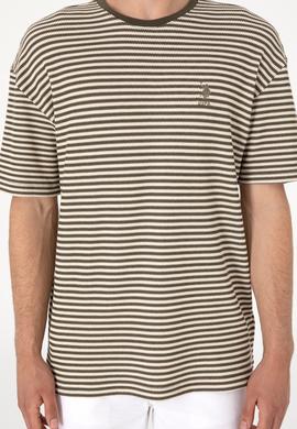 Erkek Comfort Fit Bisiklet Yaka Vizon Örgü Desenli Tişört - 50300153006