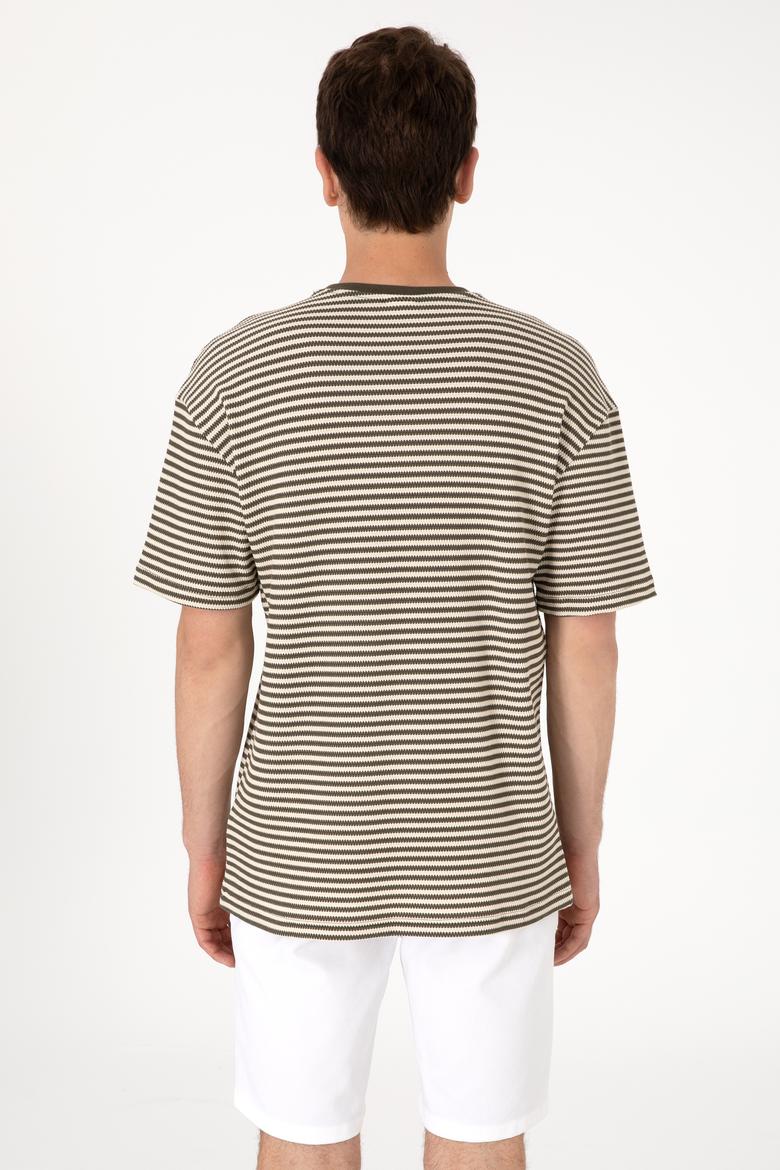 Erkek Comfort Fit Bisiklet Yaka Vizon Örgü Desenli Tişört - 50300153006