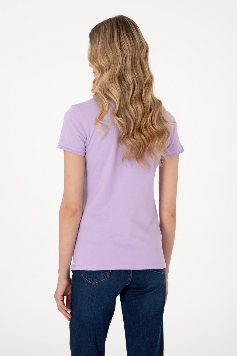 Kadın Lila Basic Polo Yaka Tişört - 50300896076