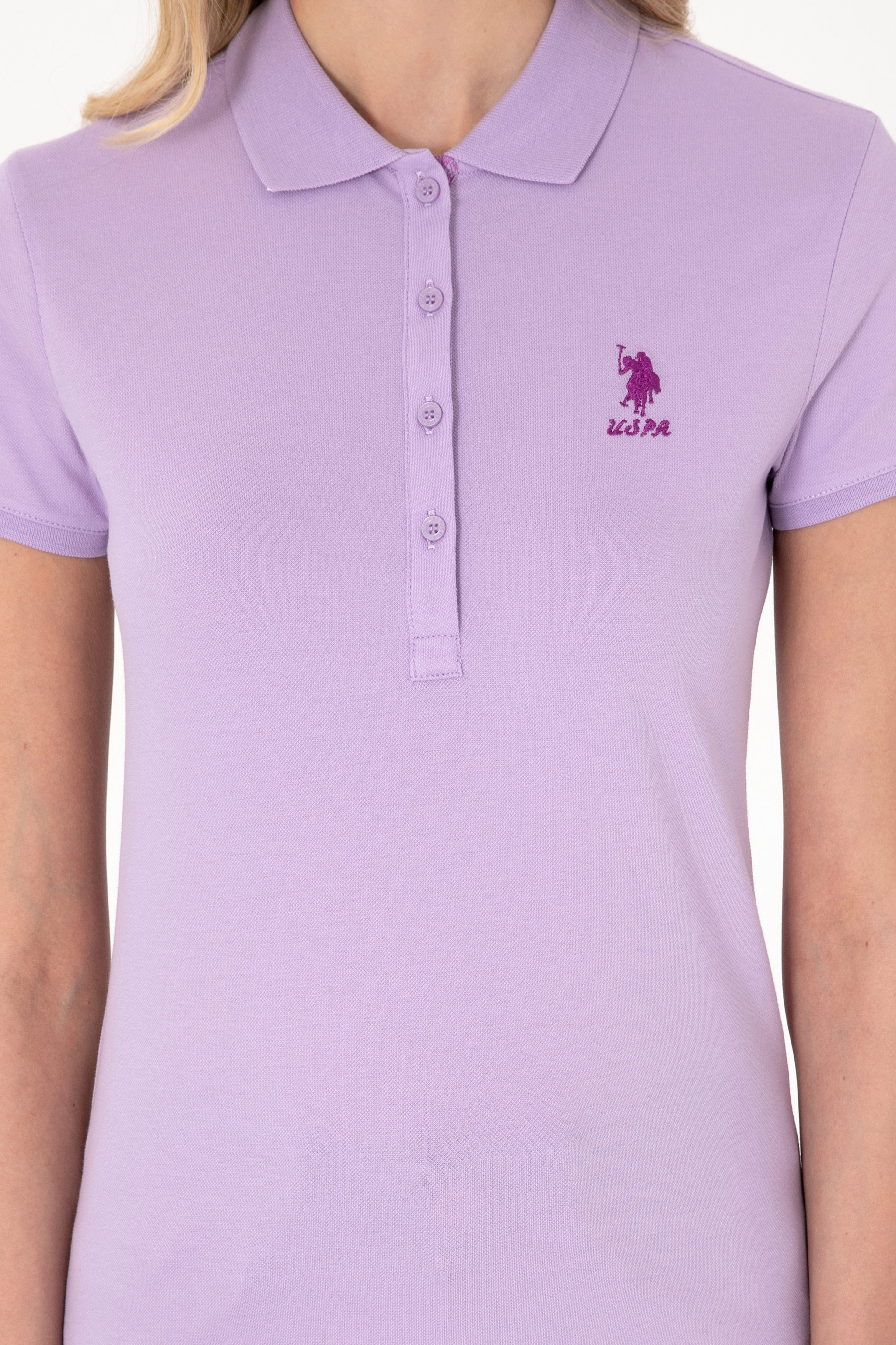 Kadın Lila Basic Polo Yaka Tişört - Image 6